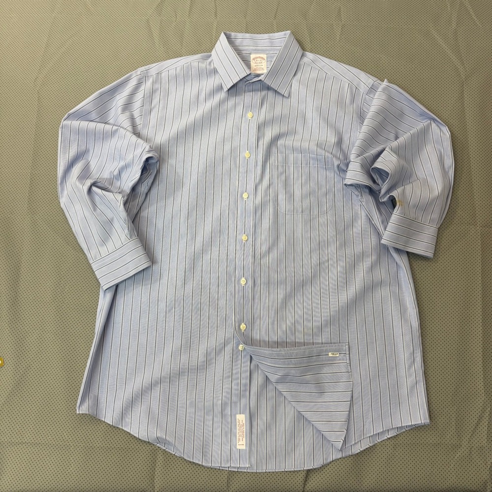 Brooks Brothers Button Down Men 16.5 Blue Multi-Stripe Madison Non-Iron Office